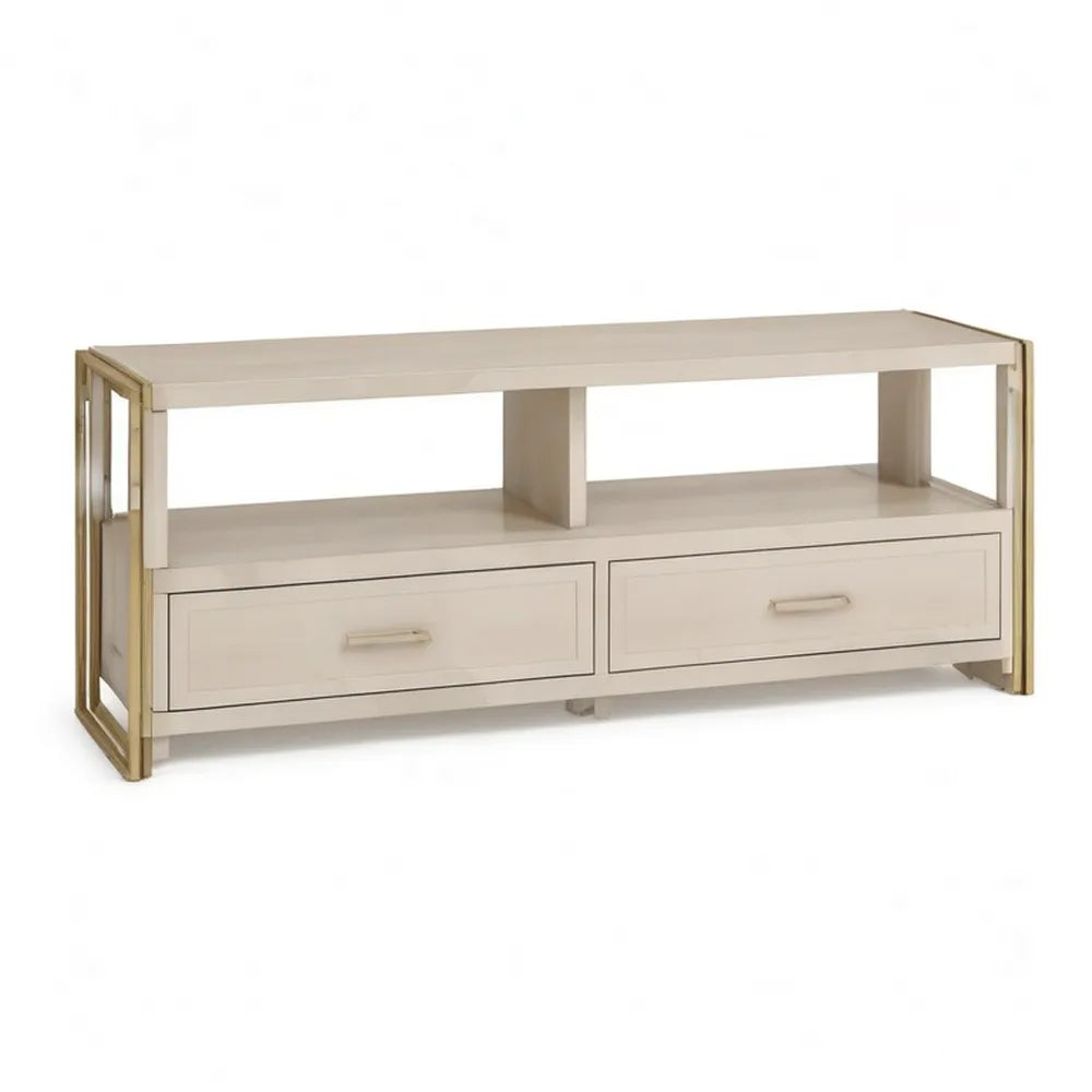 Szafka RTV, TV Lowboard 180 x 40 x 50 cm z dwiema szufladami z MDF biały / Złota