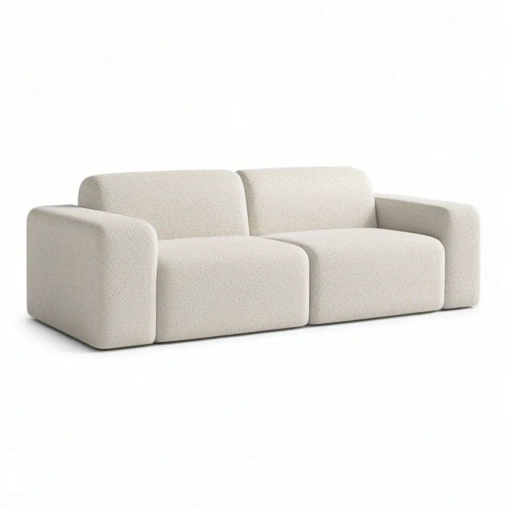 Sofa, 2-fotela z pokrywą z poliestru bookle prostokątna krem biały 200 x 95 x 75 cm