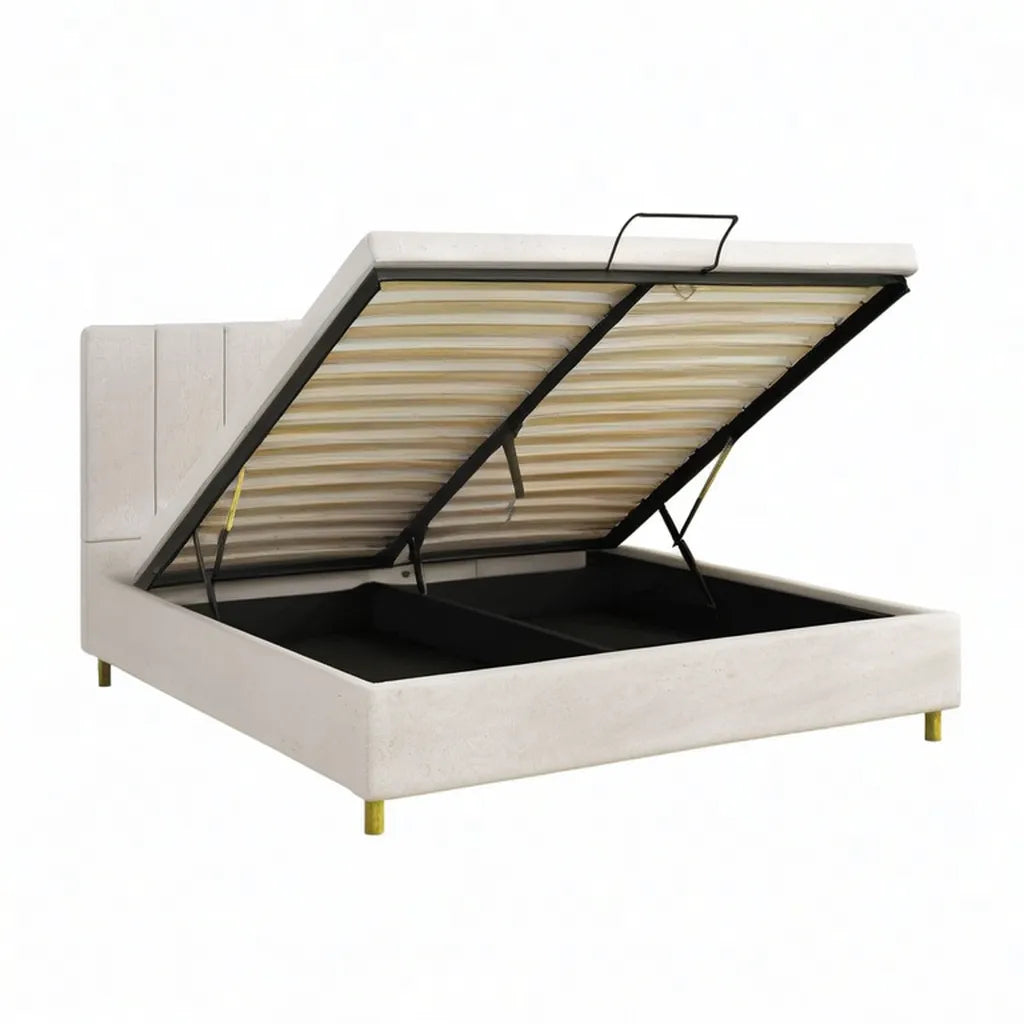 łóżko w obudowie z boxem 160 x 200 cm poliestrowy beżowy prostokątny