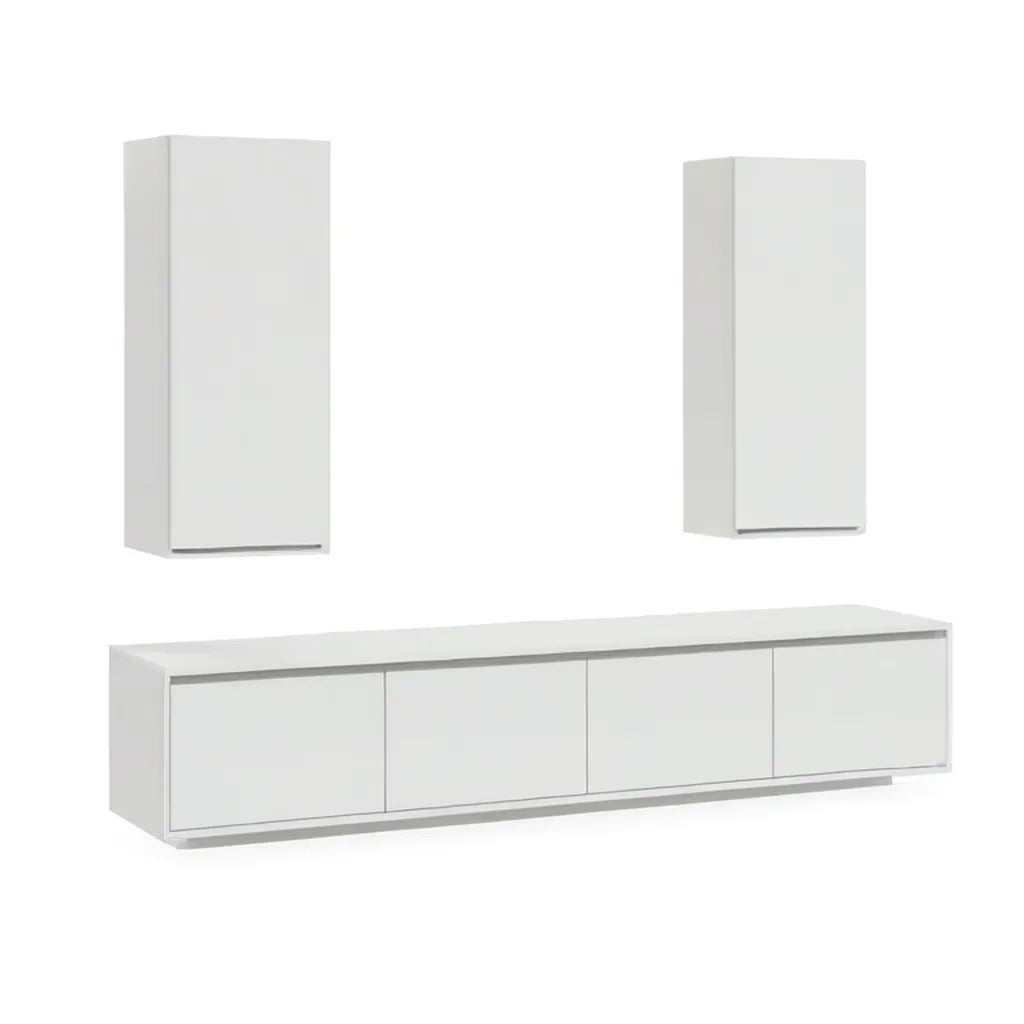 Szafka RTV, Meble do TV 3-częściowy z płytą dolną i 2 szafki wiszące 200 x 40 x 40 cm i 40 x 100 x 30 cm prostokątna biały