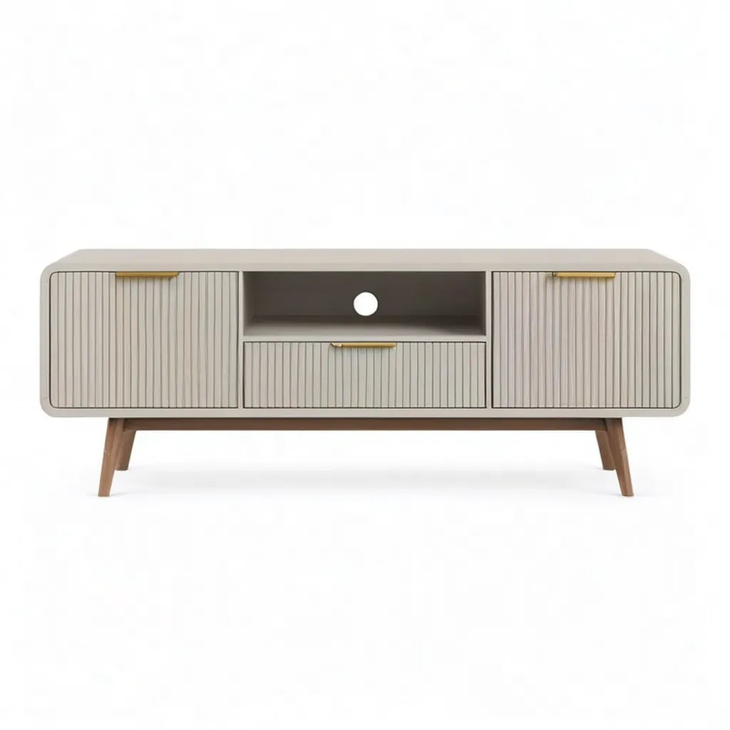 Szafka RTV, TV- Niskoskolistna płyta 160 x 40 x 60 cm MDF z rowkiem prostokątnym Greige Walnut