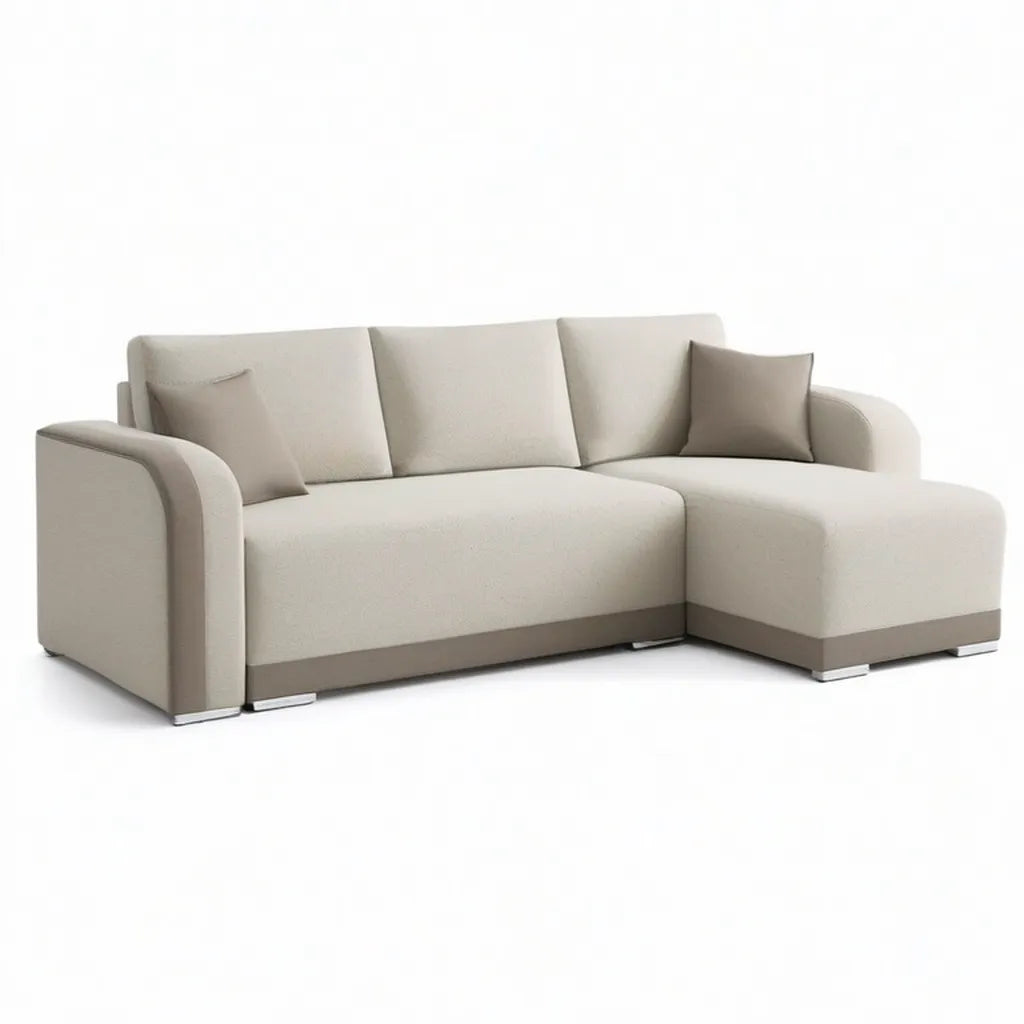 Sofa, Kanapa narożna z rekamierem w prawo 260 x 160 x 85 cm poliestrowy beż