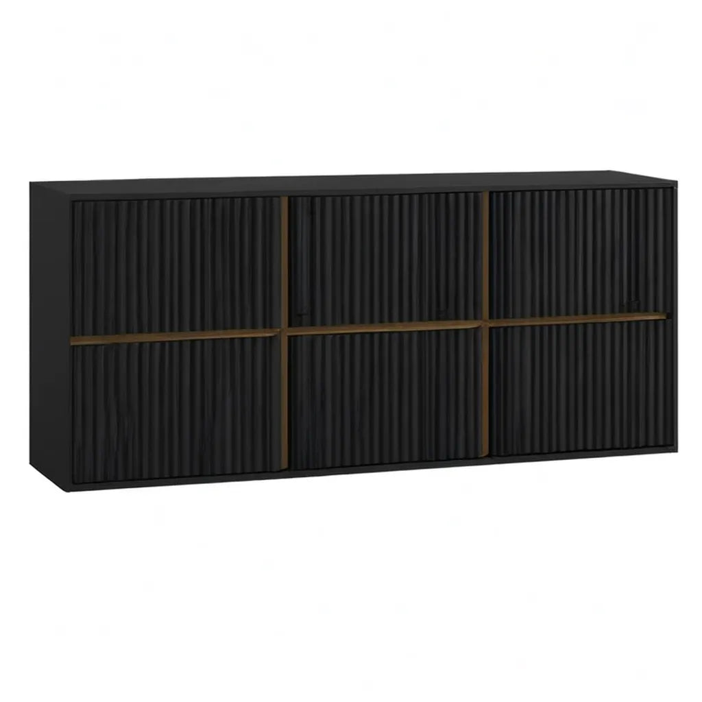 Szafka RTV, TV z 3 drzwiami z MDF w kolorze czarnym ze złotymi barwami 160 x 40 x 75 cm