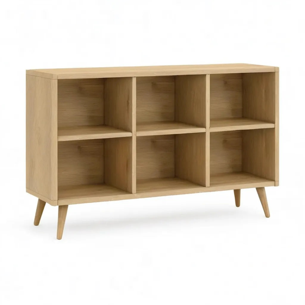 Szafka RTV, Płyta TV z 6 otwartymi przegródkami z MDF z okleiną dębową o prostokątnej naturze 120 x 40 x 80 cm