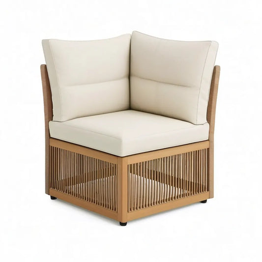 Sofa ogrodowa, Ogrodowy salon rogówka moduł 90 x 90 x 70 cm Acacia drewno poliestrowy krem lina naturalna