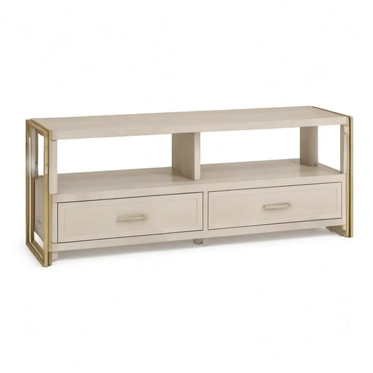 Szafka RTV, TV Lowboard 180 x 40 x 50 cm z dwiema szufladami z MDF biały / Złota