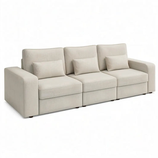 Sofa, 3-fotelikowa sofa z 3 poduszką pokrywę poliestrową prostokątna beżowy 240 x 95 x 85 cm