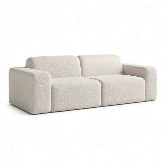 Sofa, 2-fotela z pokrywą z poliestru bookle prostokątna krem biały 200 x 95 x 75 cm