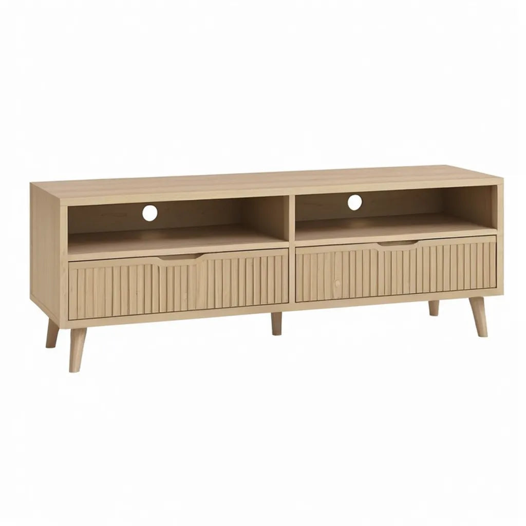 Szafka RTV, TV Płyta z 2 szufladami 140 x 40 x 50 cm MDF z dębowym wyglądem prostokątna charakter