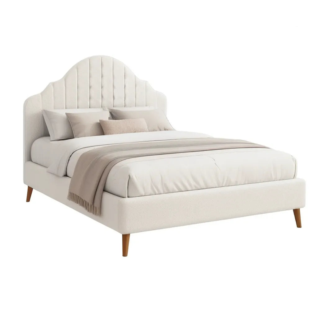 łóżko podwójne w obudowie 160 x 200 cm z poliester- bookle zakrzywione krem z deskami