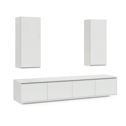 Szafka RTV, Meble do TV 3-częściowy z płytą dolną i 2 szafki wiszące 200 x 40 x 40 cm i 40 x 100 x 30 cm prostokątna biały