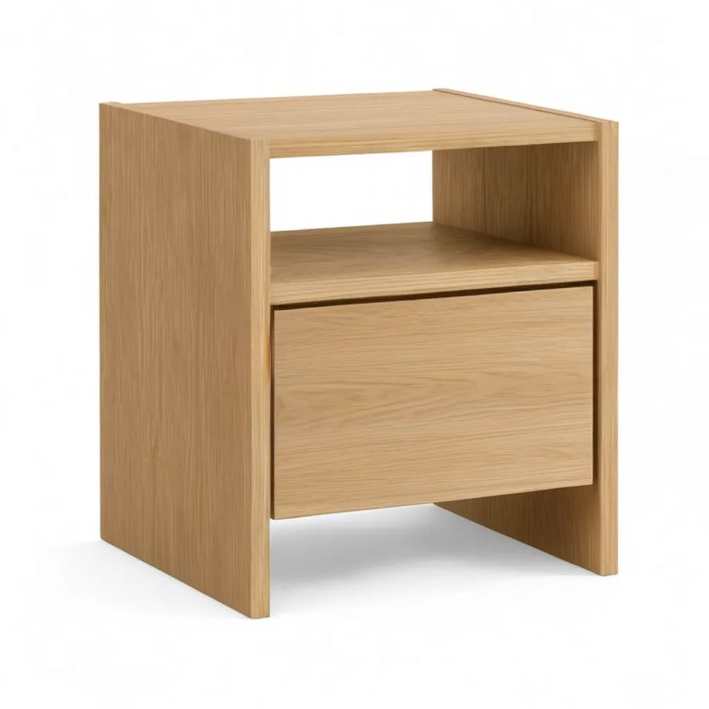 Szafka nocna, Stół z szufladą i otwartym przedziałem 45 x 40 x 55 cm MDF z okleiną dębową prostokątną