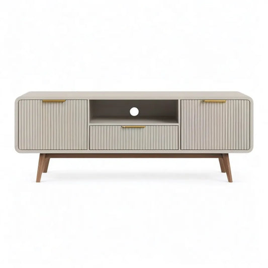 Szafka RTV, TV- Niskoskolistna płyta 160 x 40 x 60 cm MDF z rowkiem prostokątnym Greige Walnut