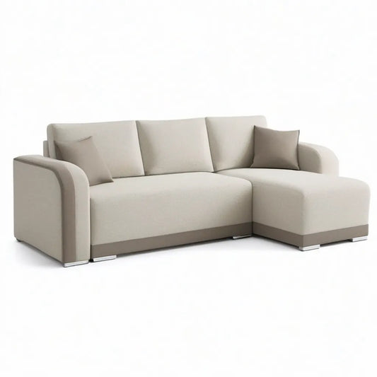 Sofa, Kanapa narożna z rekamierem w prawo 260 x 160 x 85 cm poliestrowy beż