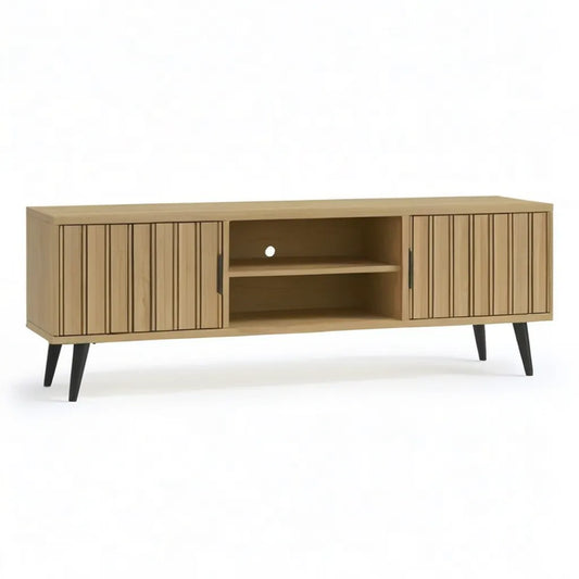 Szafka RTV, TV- Niska płyta prostokątna 140 x 40 x 50 cm od MDF z dębową fornirową naturą z 2 drzwiami przesuwnymi