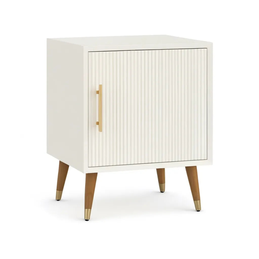 Szafka nocna, Stół z drzwiami 45 x 40 x 60 cm MDF Drewno lite z drewna liściastego prostokątne biały