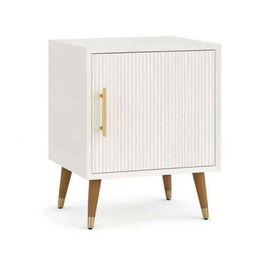 Szafka nocna, Stół z drzwiami 45 x 40 x 60 cm MDF Drewno lite z drewna liściastego prostokątne biały