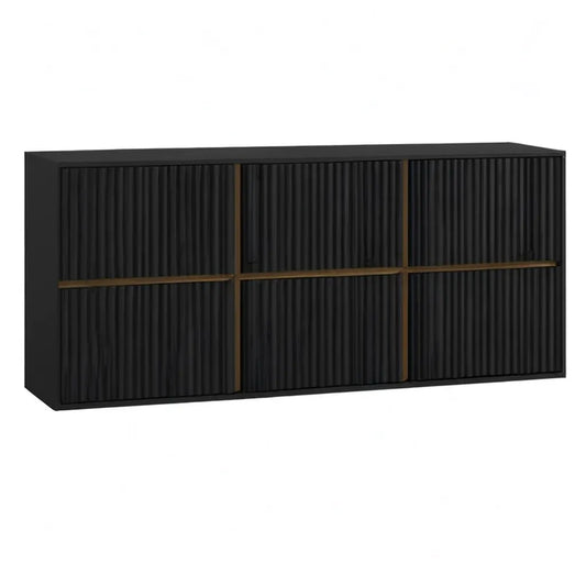Szafka RTV, TV z 3 drzwiami z MDF w kolorze czarnym ze złotymi barwami 160 x 40 x 75 cm